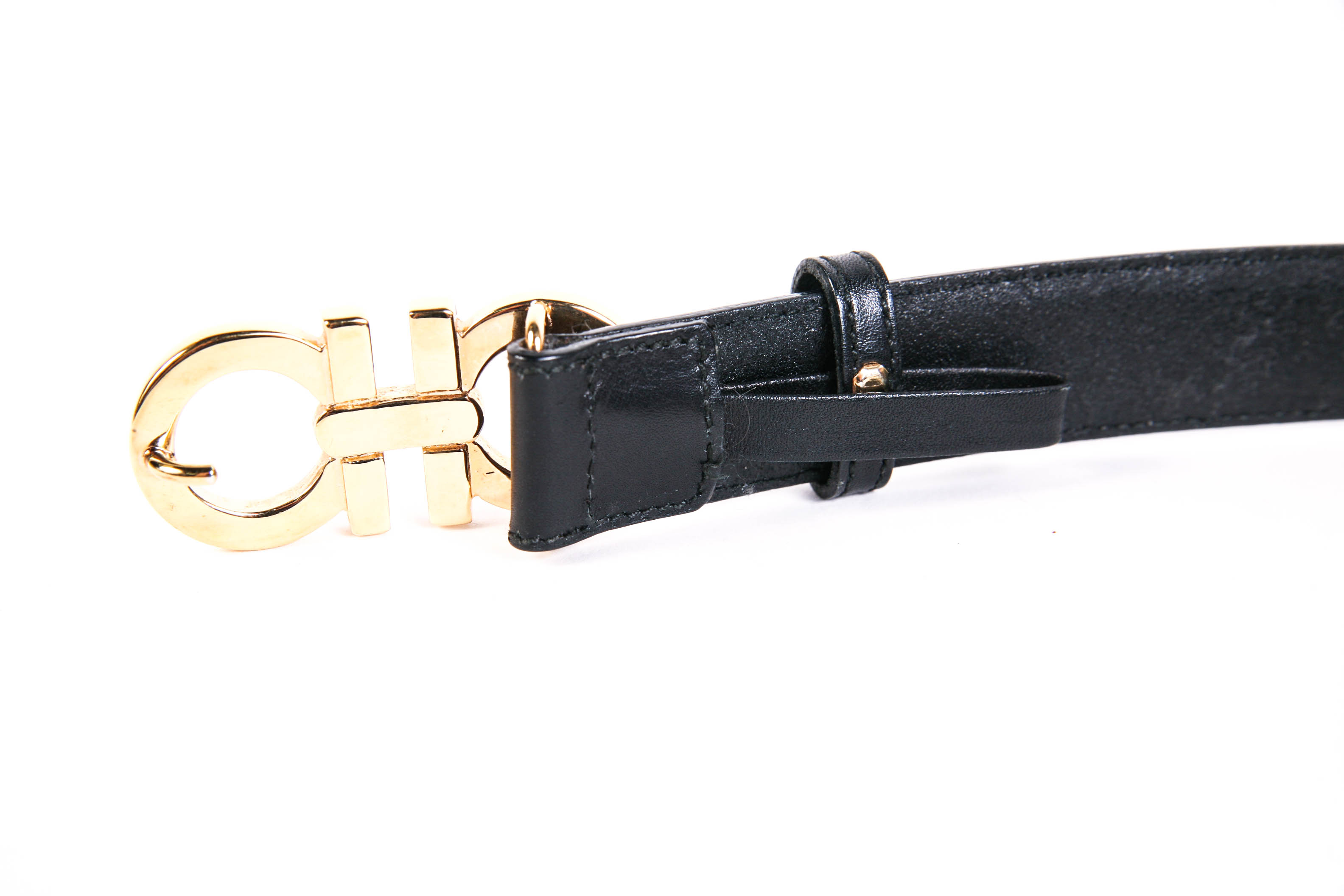 Salvatore Ferragamo Black Leather Logo Belt