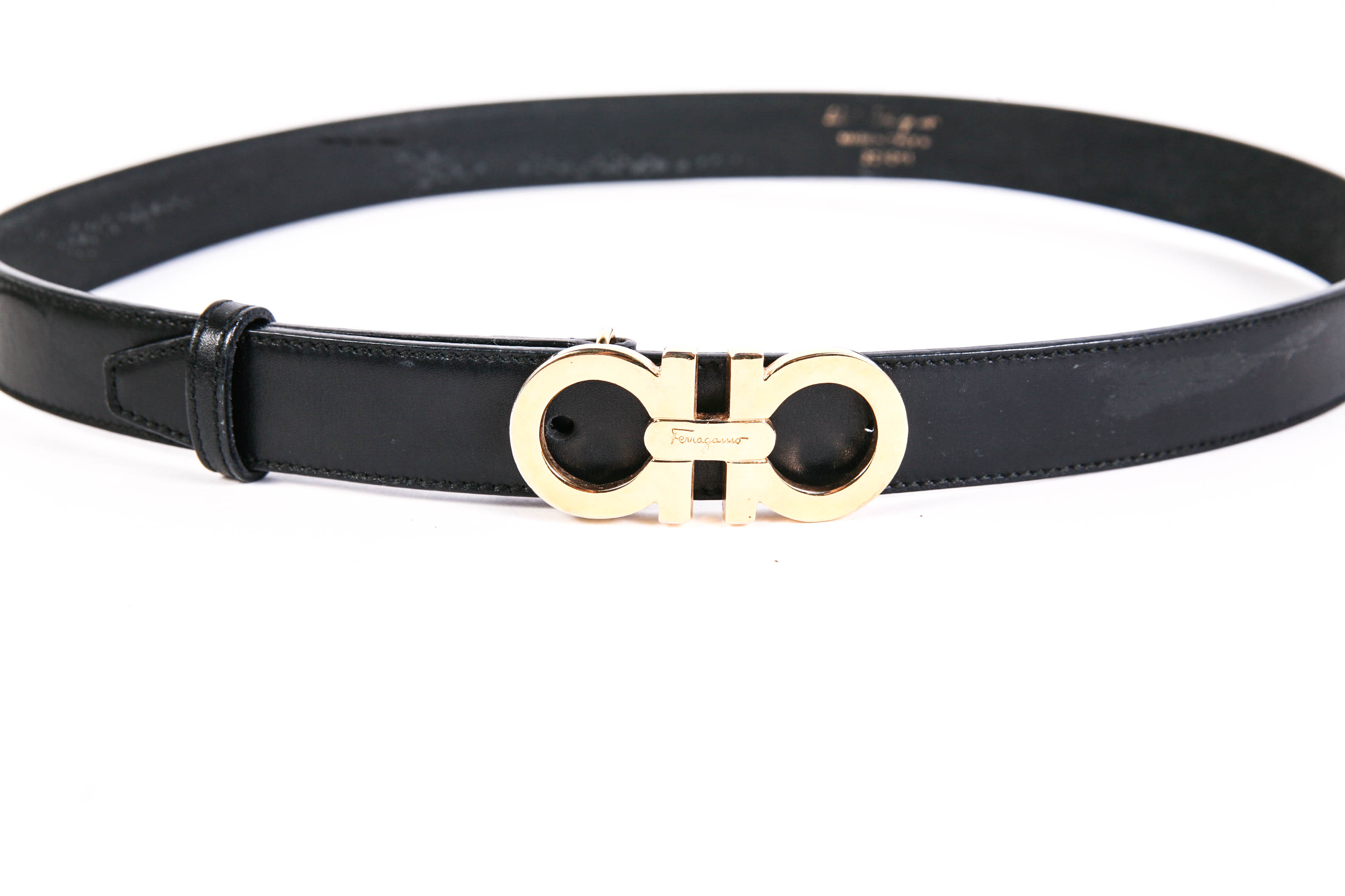 Salvatore Ferragamo Black Leather Logo Belt