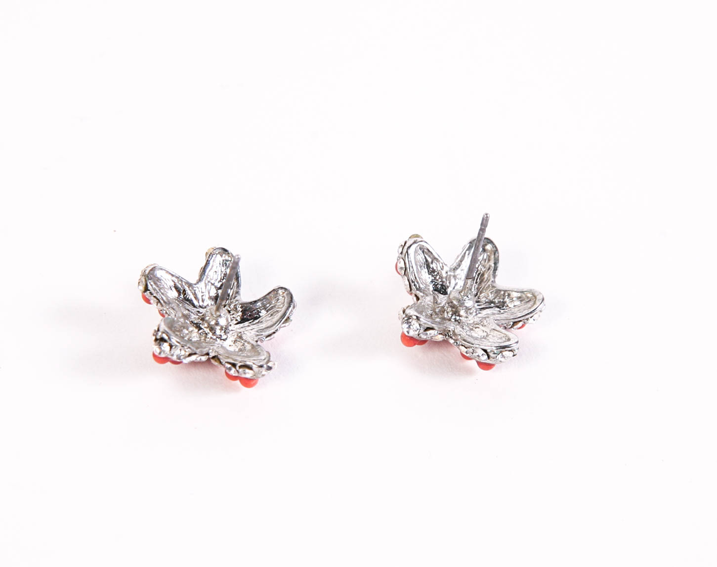 Silver-tone Starfish Studs with Coral Beads