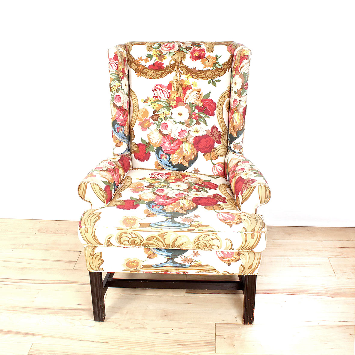 Contemporary Floral Upholstery Wingback Chair