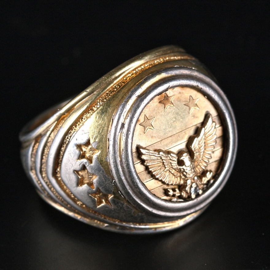 Men's Sterling Silver and 10K Gold Plated Insignia Ring