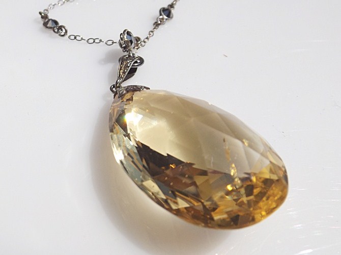 Marcasite and Plated Silver Necklace with Citron Pendant