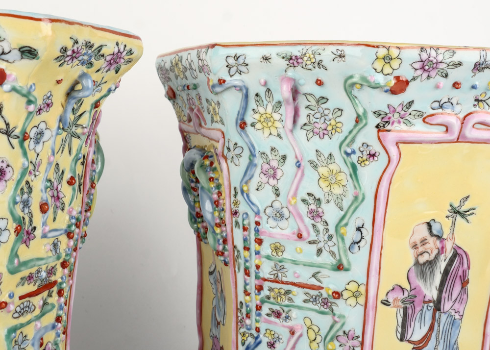 Pair of Ornate Chinese Ceramic Planters