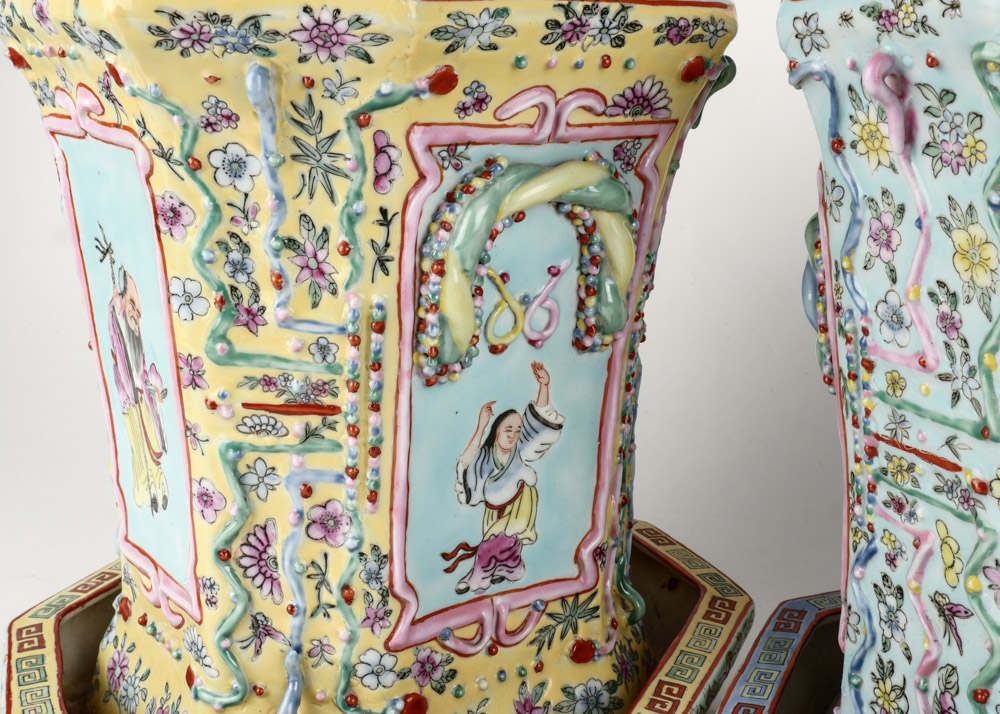 Pair of Ornate Chinese Ceramic Planters