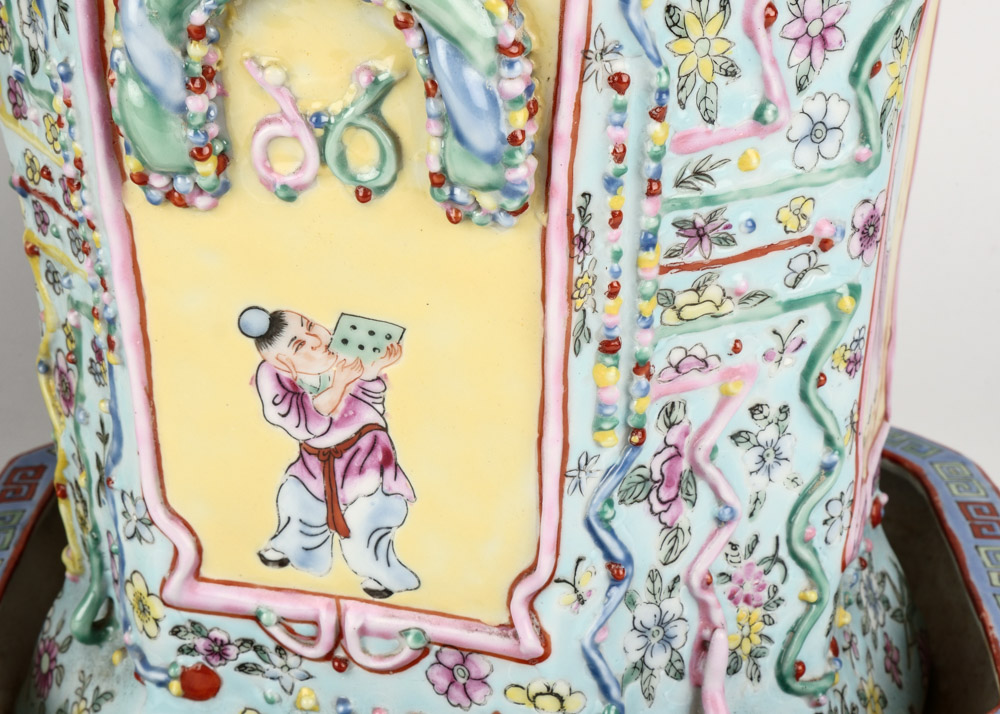 Pair of Ornate Chinese Ceramic Planters