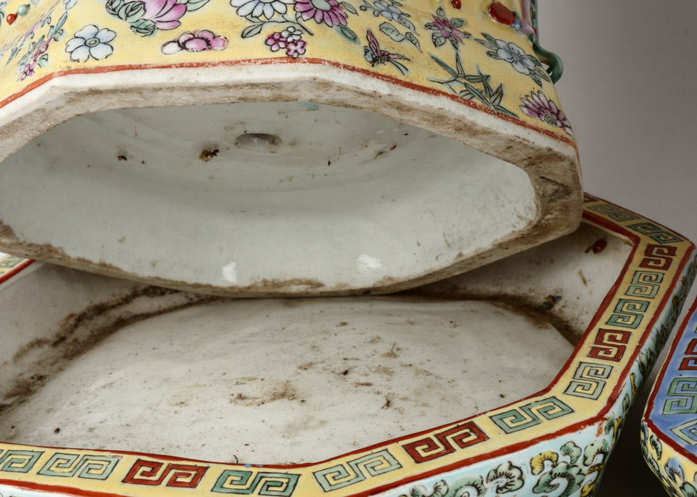 Pair of Ornate Chinese Ceramic Planters