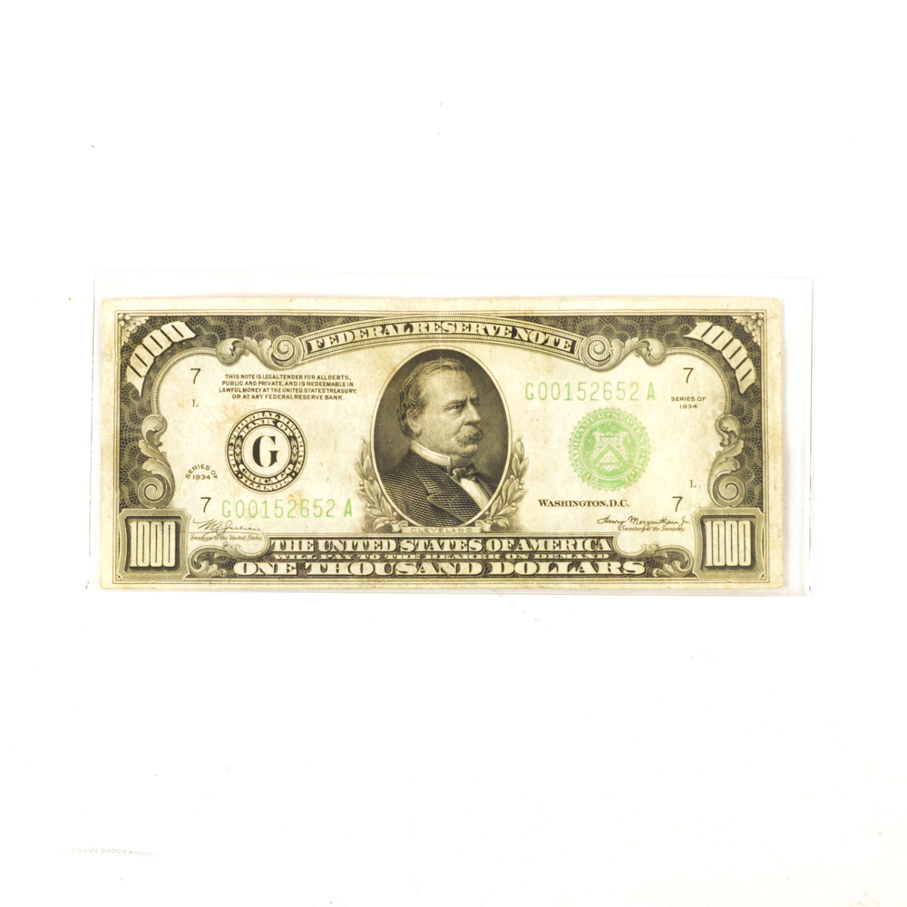 Series 1934 One Thousand Dollar Federal Reserve Note