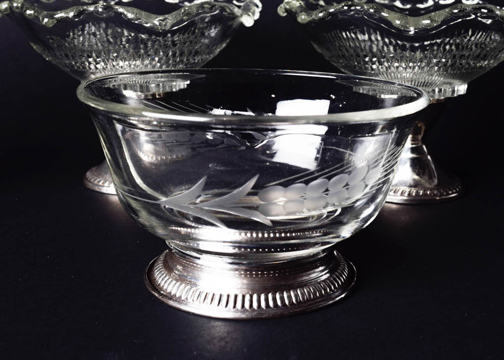 Collection of Glass Dishes with Sterling Silver Bases