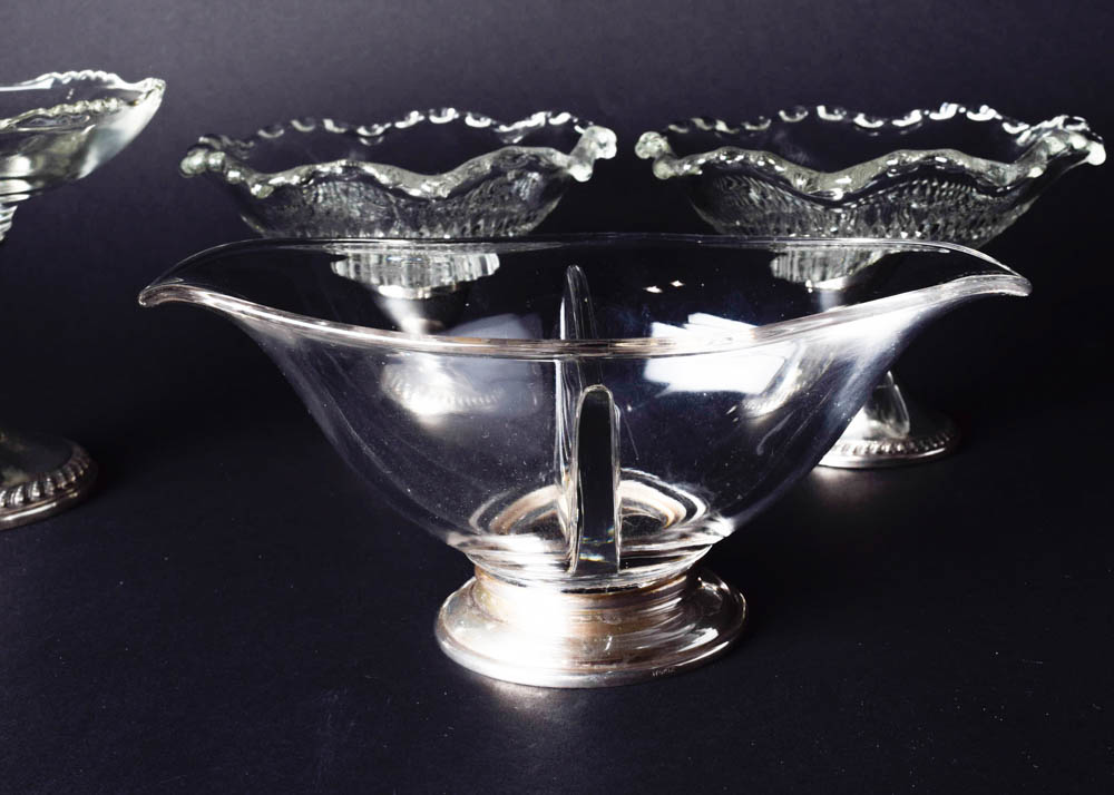 Collection of Glass Dishes with Sterling Silver Bases