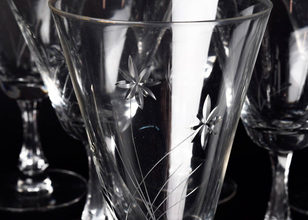 Set of Fostoria Cut Glass Parfait Glasses and Wine Glasses