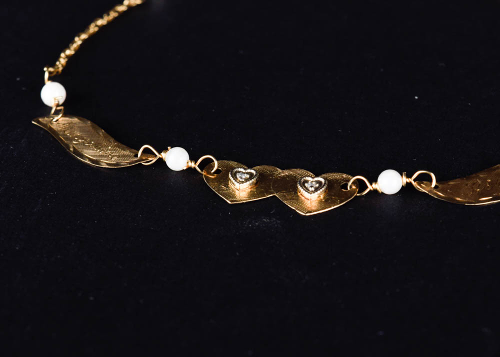 14K Gold Diamond and Pearl Anklet
