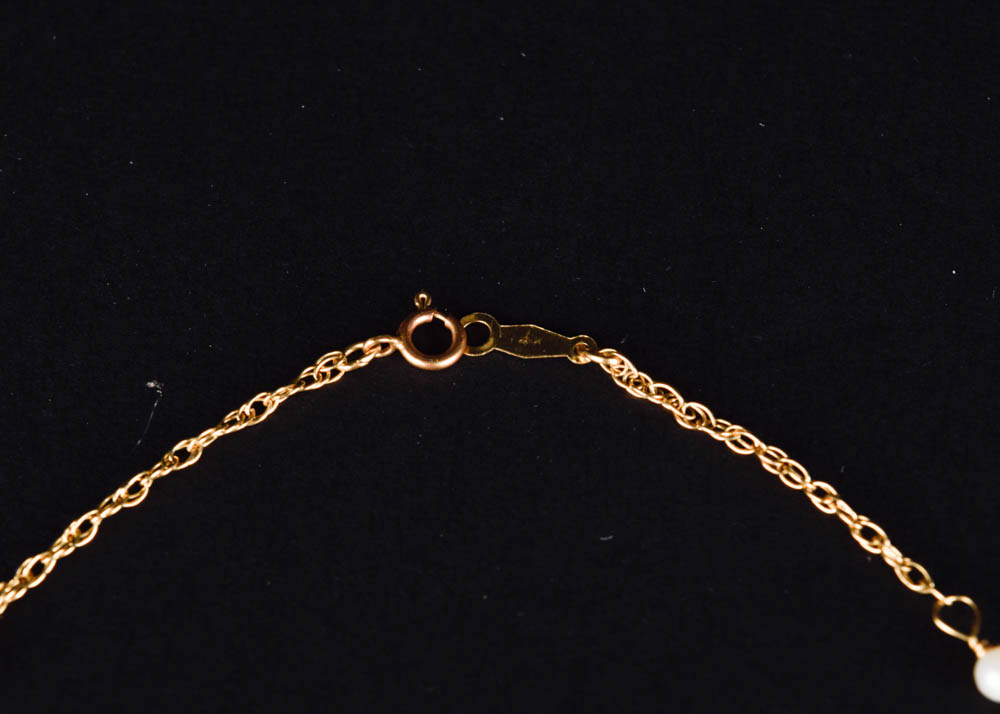 14K Gold Diamond and Pearl Anklet