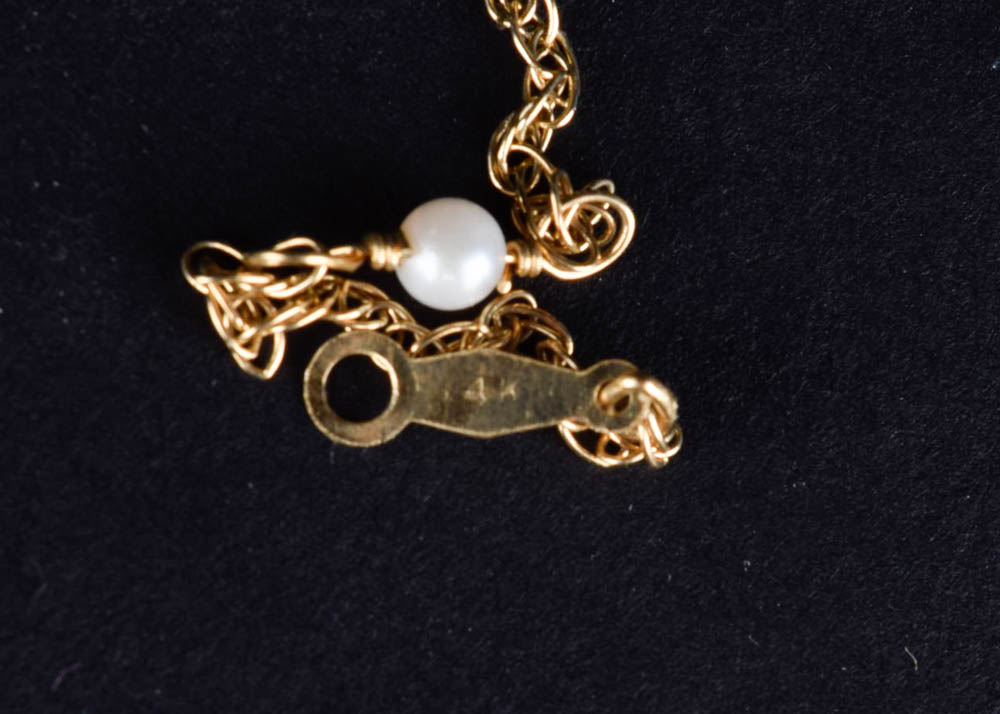 14K Gold Diamond and Pearl Anklet