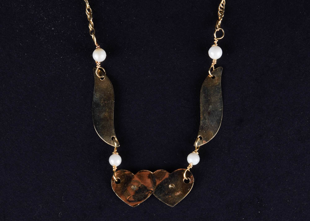 14K Gold Diamond and Pearl Anklet