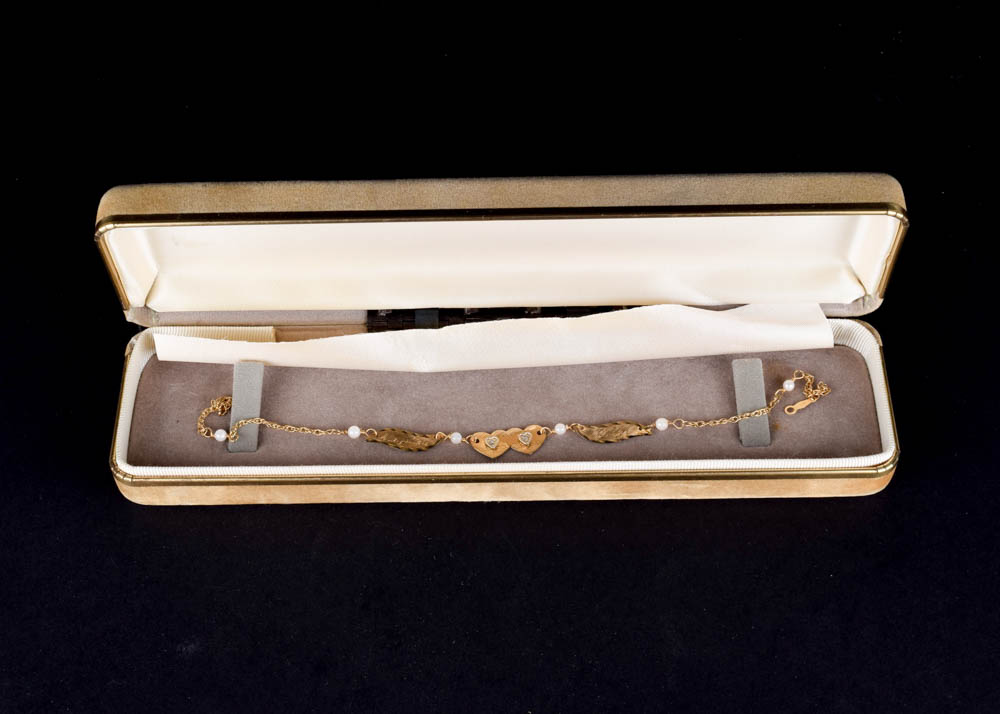 14K Gold Diamond and Pearl Anklet