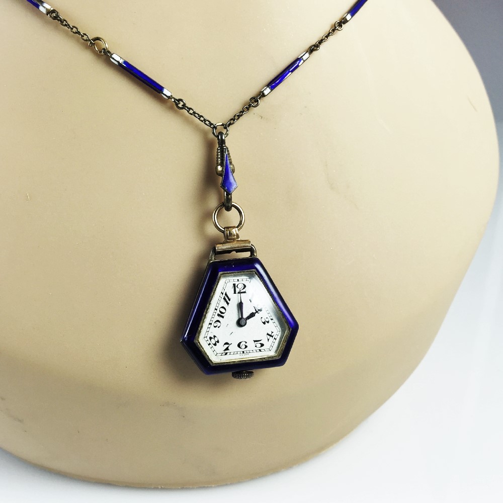 Art Deco Juvenia Sterling Silver Argent Dore Pendant Watch