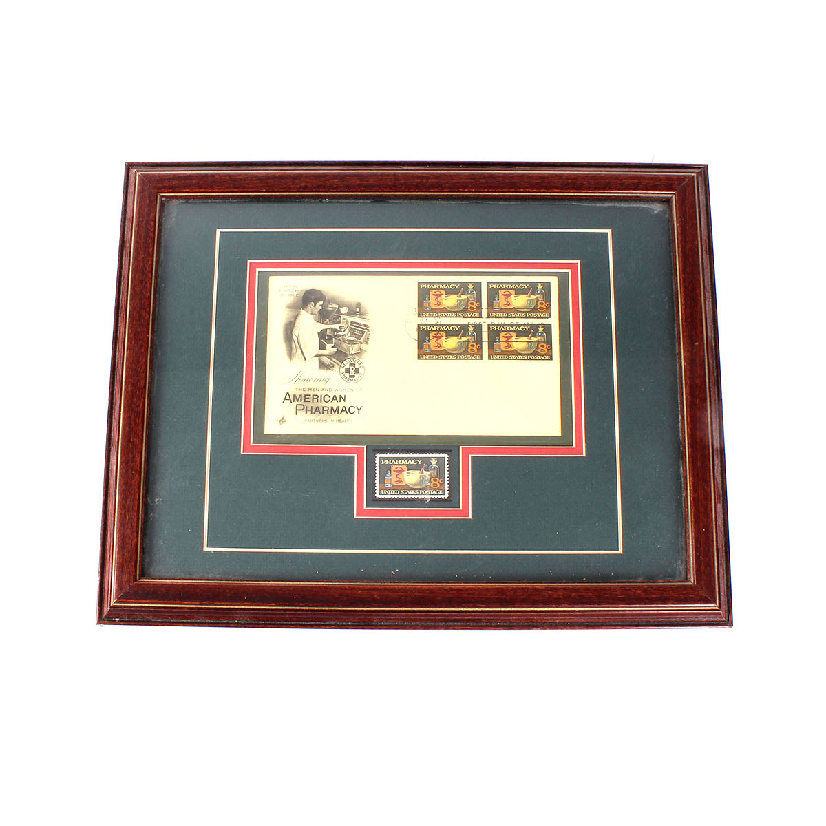 Framed Vintage American Pharmacy 8 Cent Stamps on Envelope