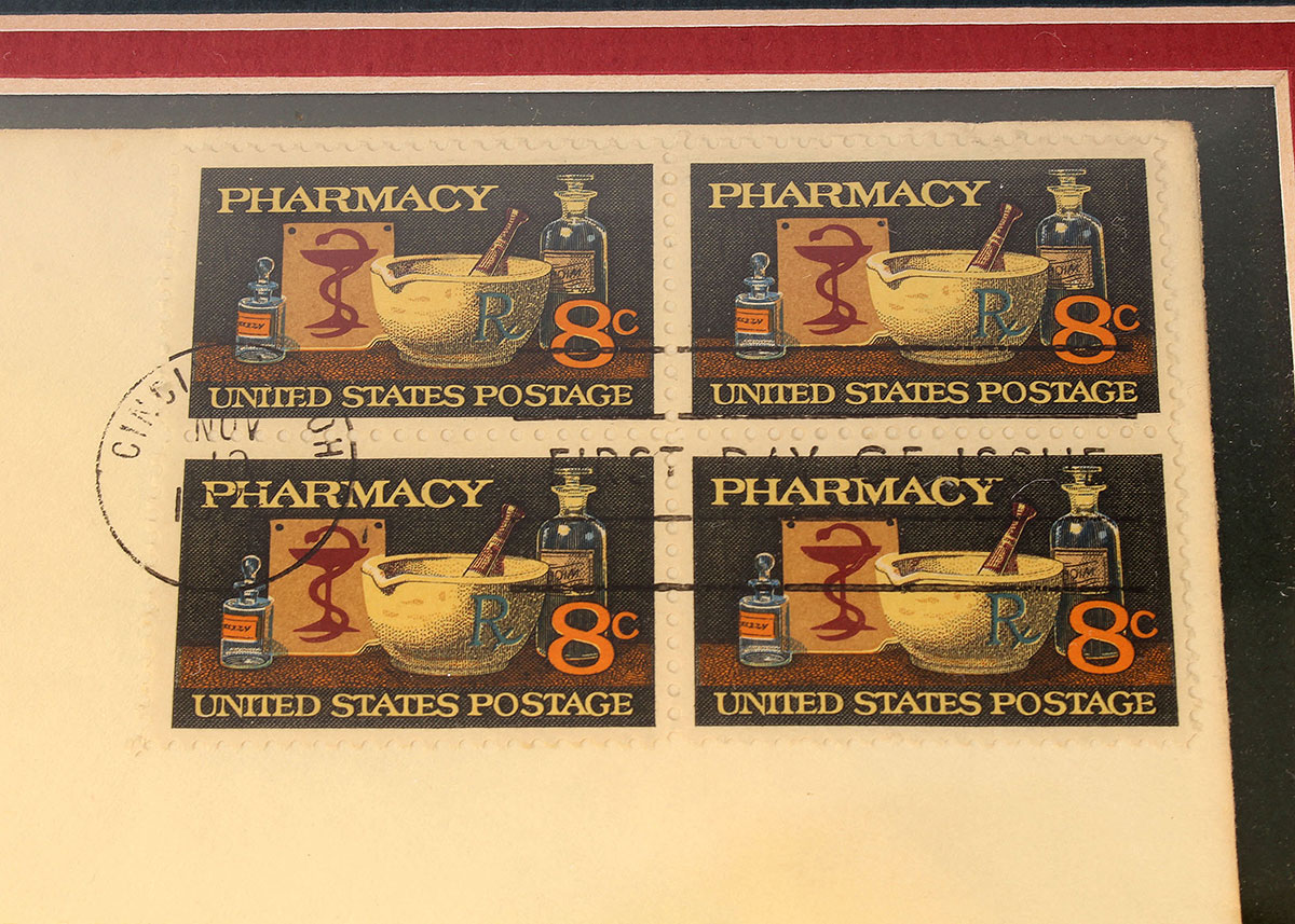 Framed Vintage American Pharmacy 8 Cent Stamps on Envelope