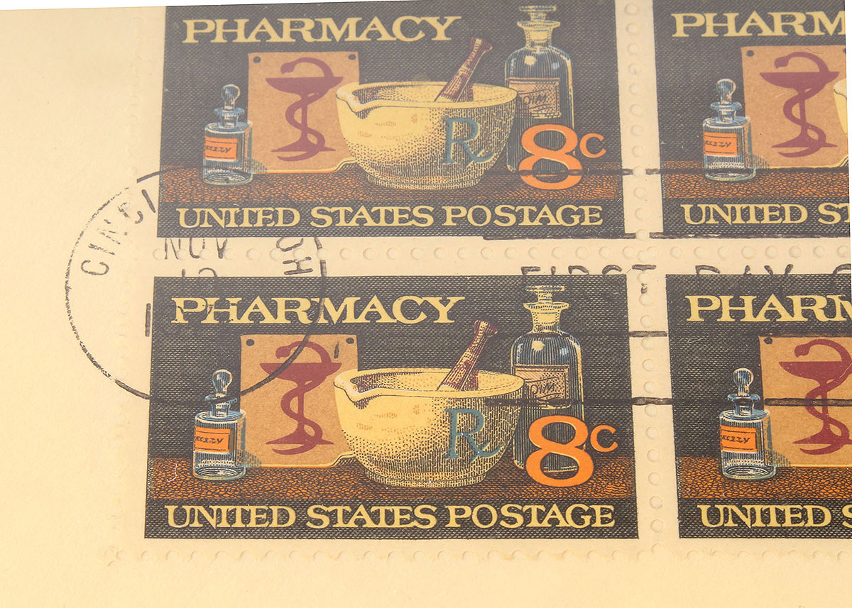 Framed Vintage American Pharmacy 8 Cent Stamps on Envelope