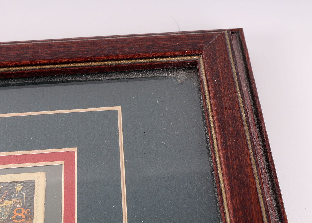 Framed Vintage American Pharmacy 8 Cent Stamps on Envelope