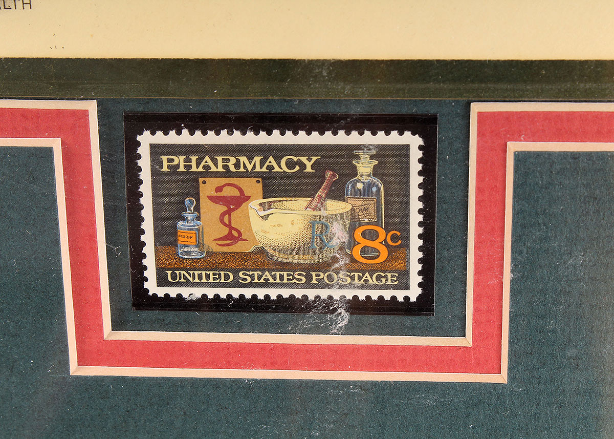 Framed Vintage American Pharmacy 8 Cent Stamps on Envelope