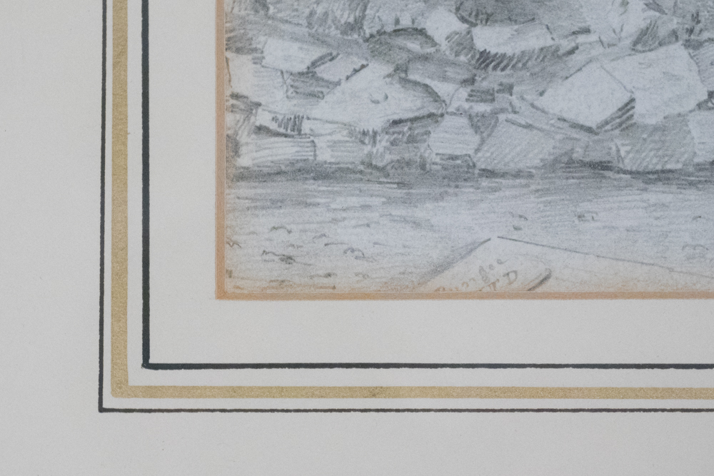 Framed 19th Century Pencil Sketch of a Landscape
