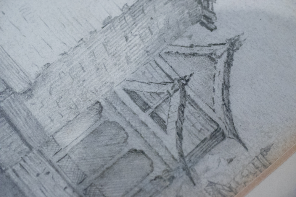 Framed 19th Century Pencil Sketch of a Landscape