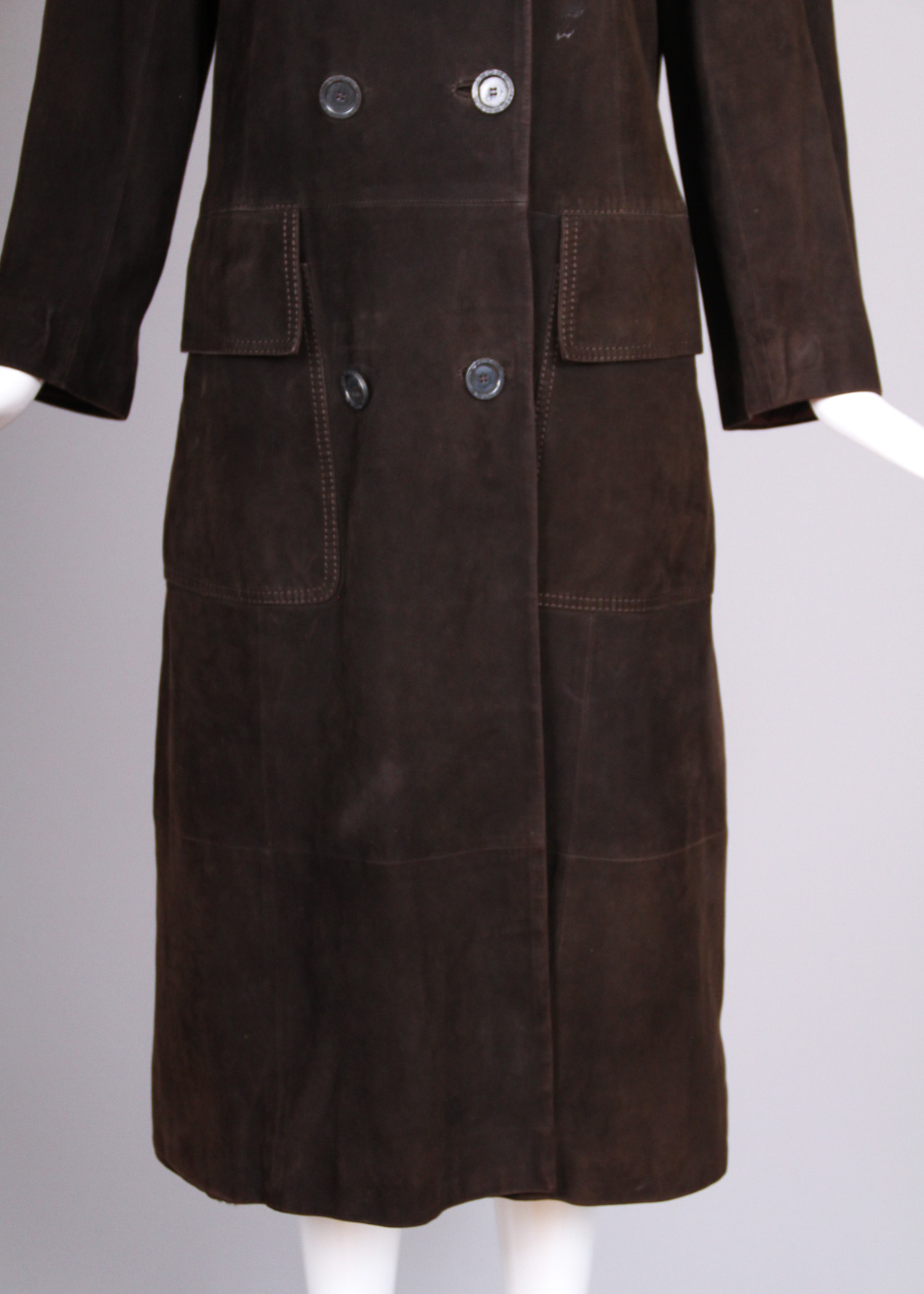 Vintage Hermès Brown Suede Shearling Coat and Matching Skirt