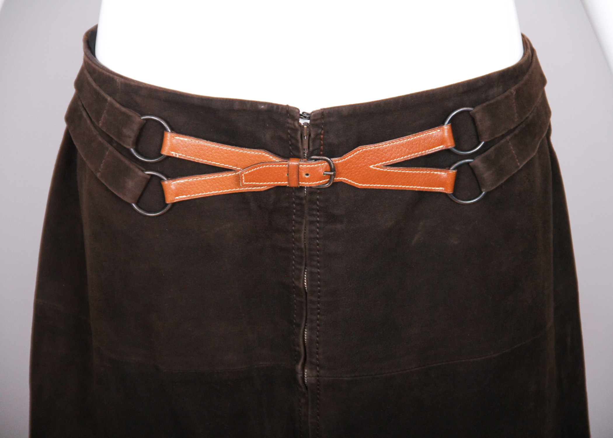 Vintage Hermès Brown Suede Shearling Coat and Matching Skirt