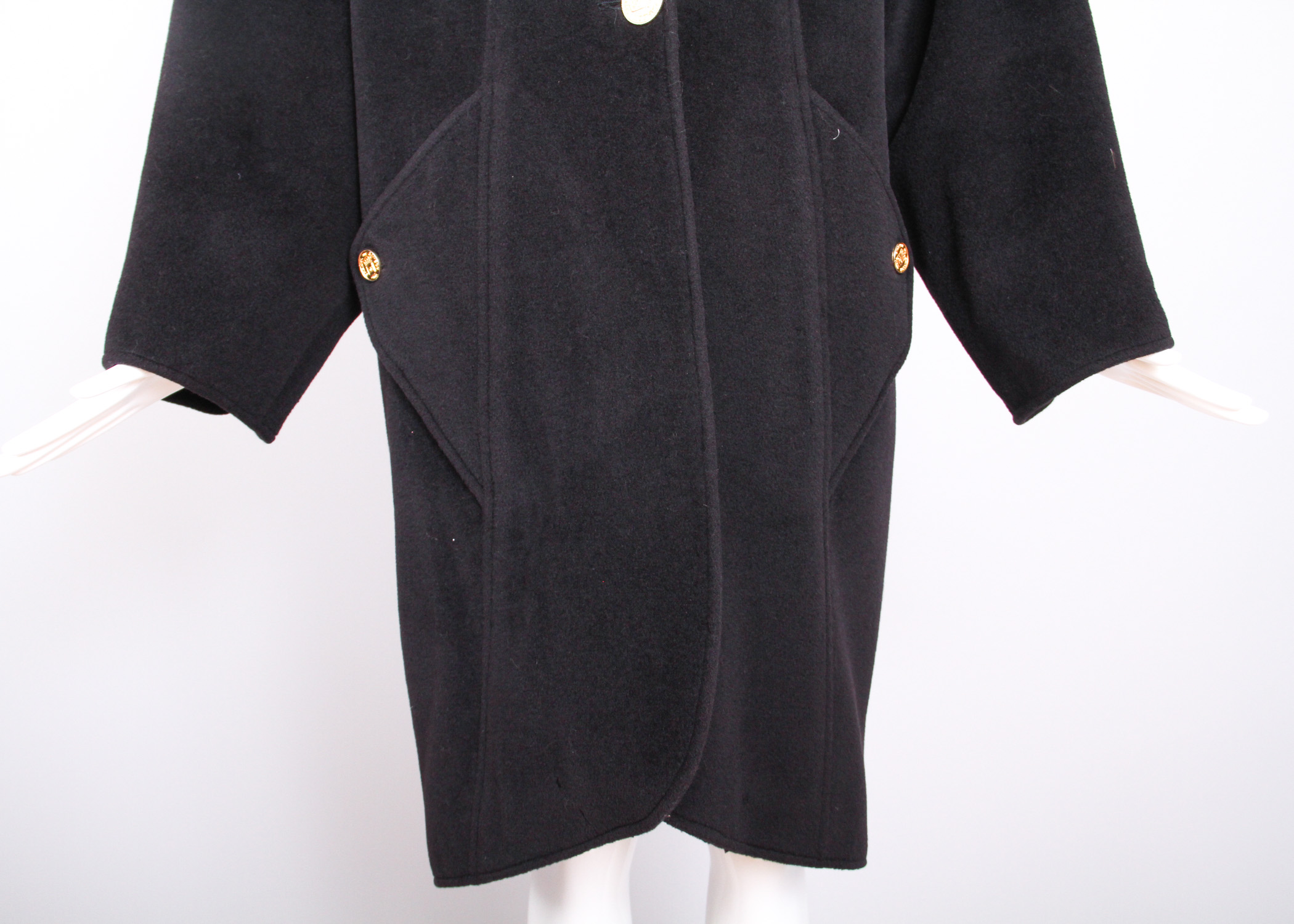 Vintage Chanel Black Wool Coat with Oversized Chanel Buttons