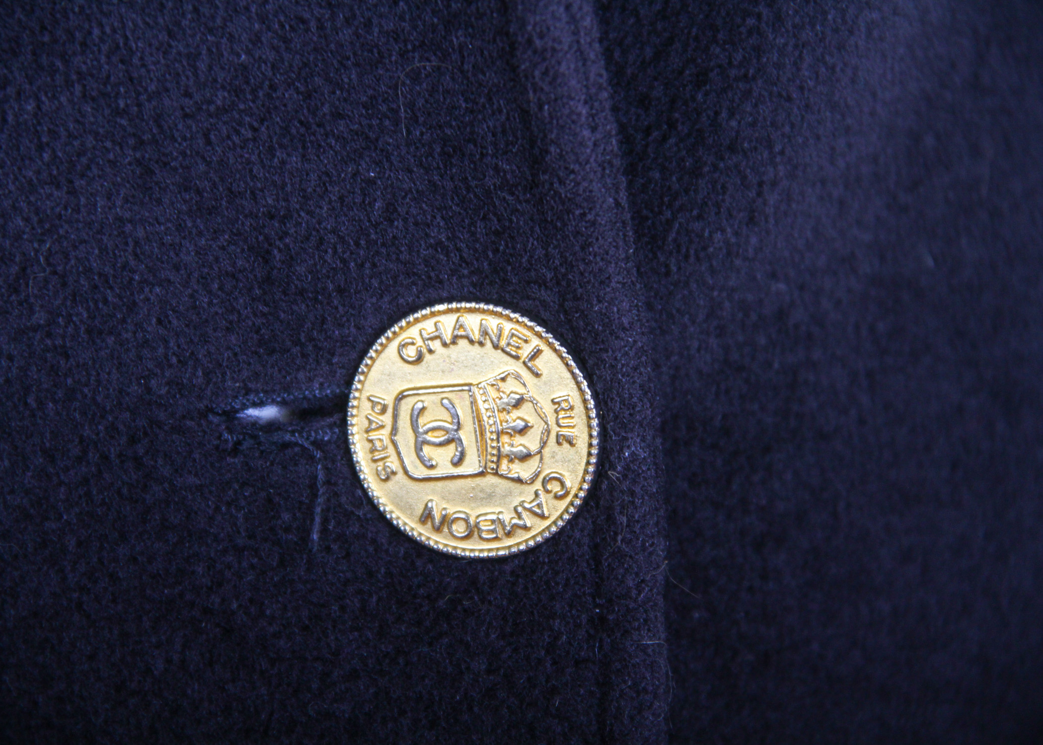 Vintage Chanel Black Wool Coat with Oversized Chanel Buttons