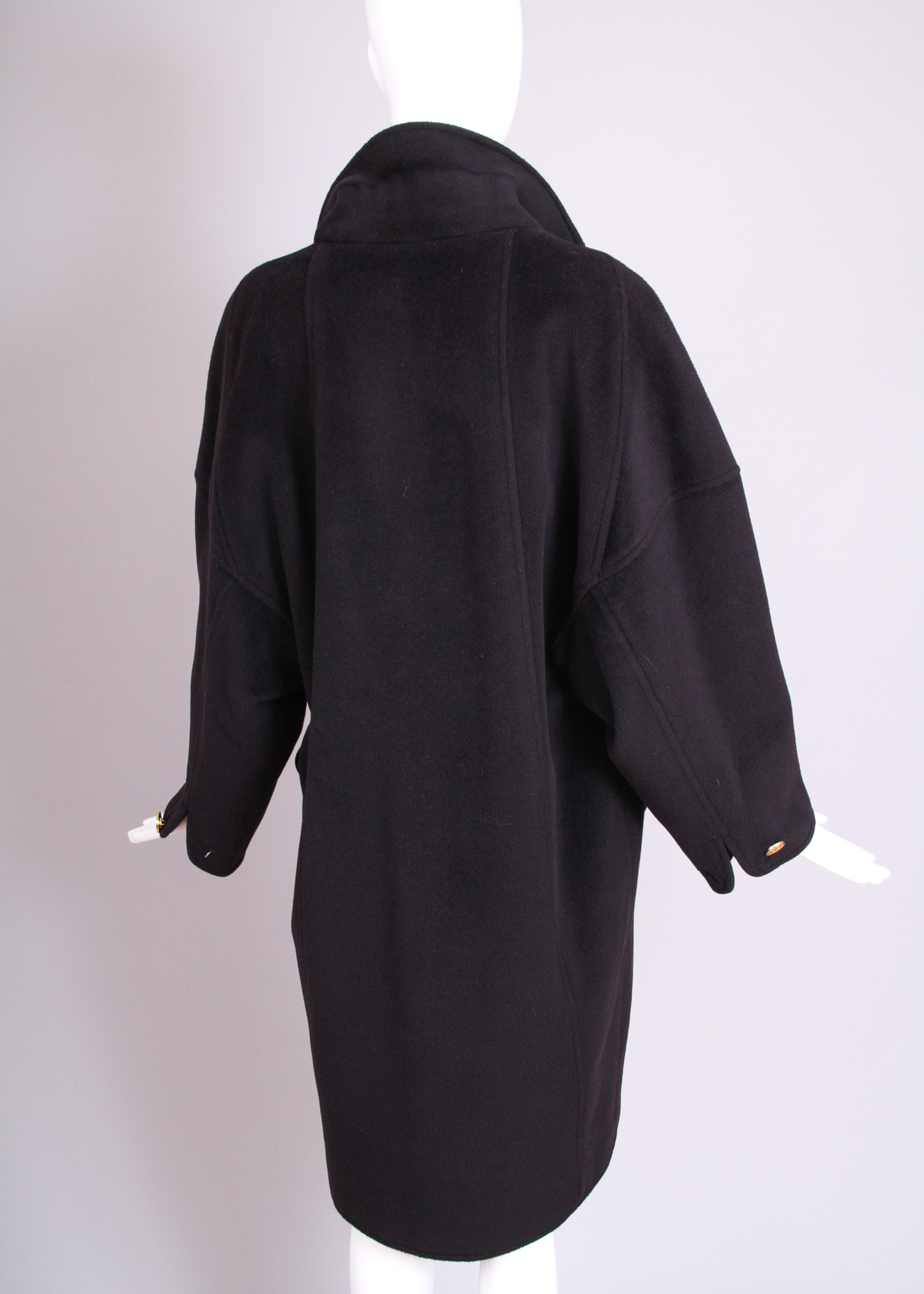 Vintage Chanel Black Wool Coat with Oversized Chanel Buttons