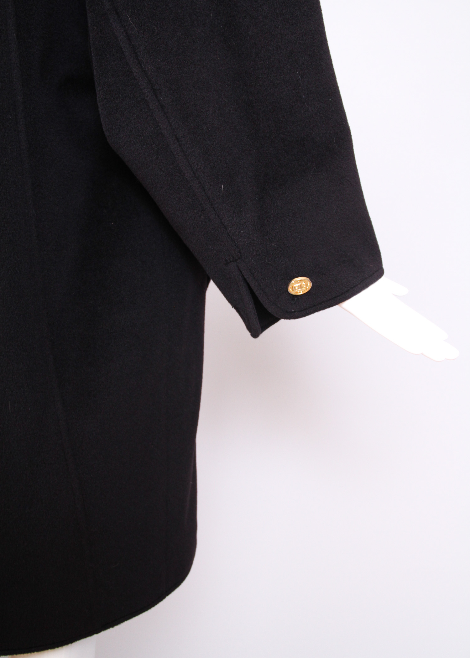 Vintage Chanel Black Wool Coat with Oversized Chanel Buttons