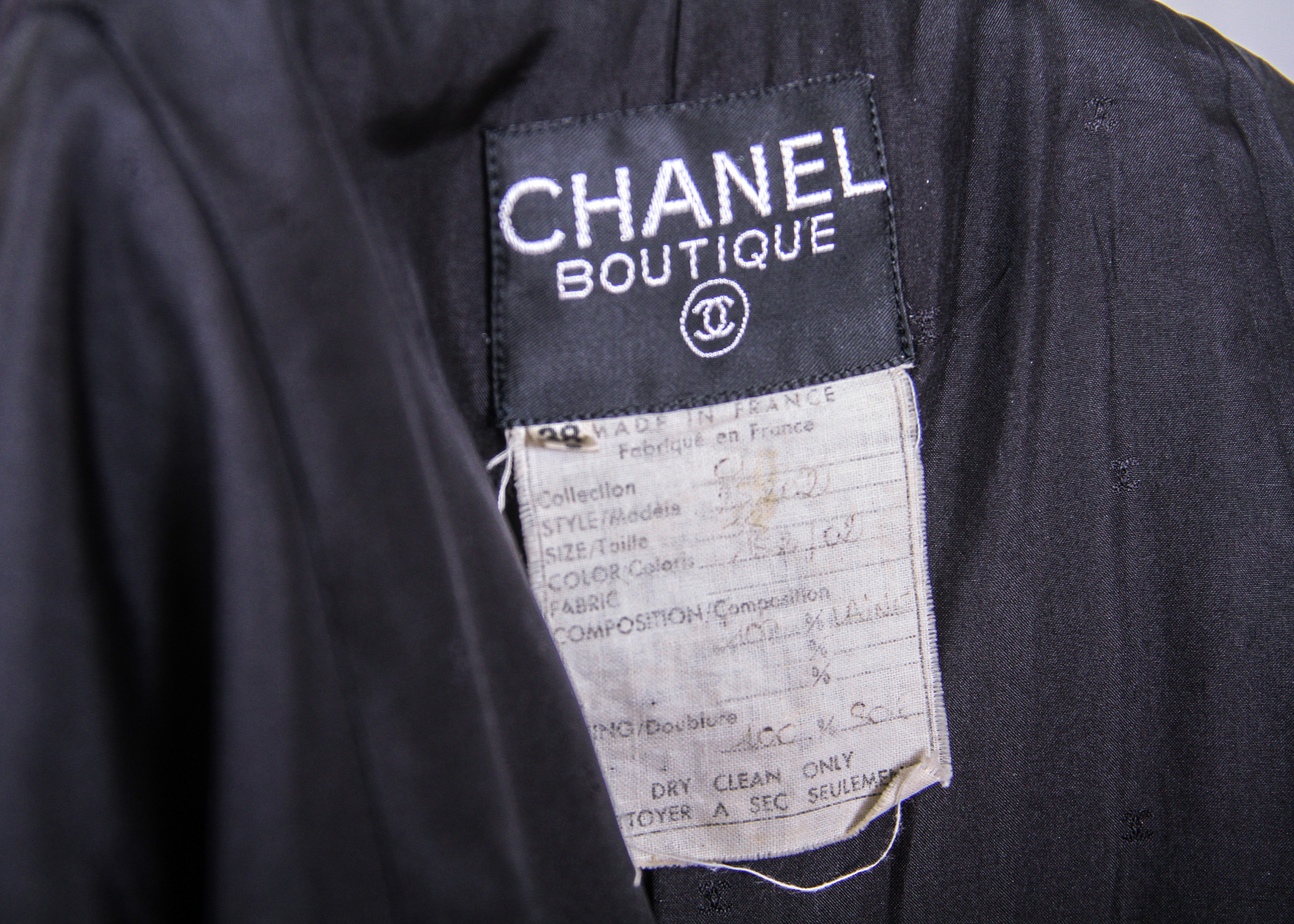 Vintage Chanel Black Wool Coat with Oversized Chanel Buttons