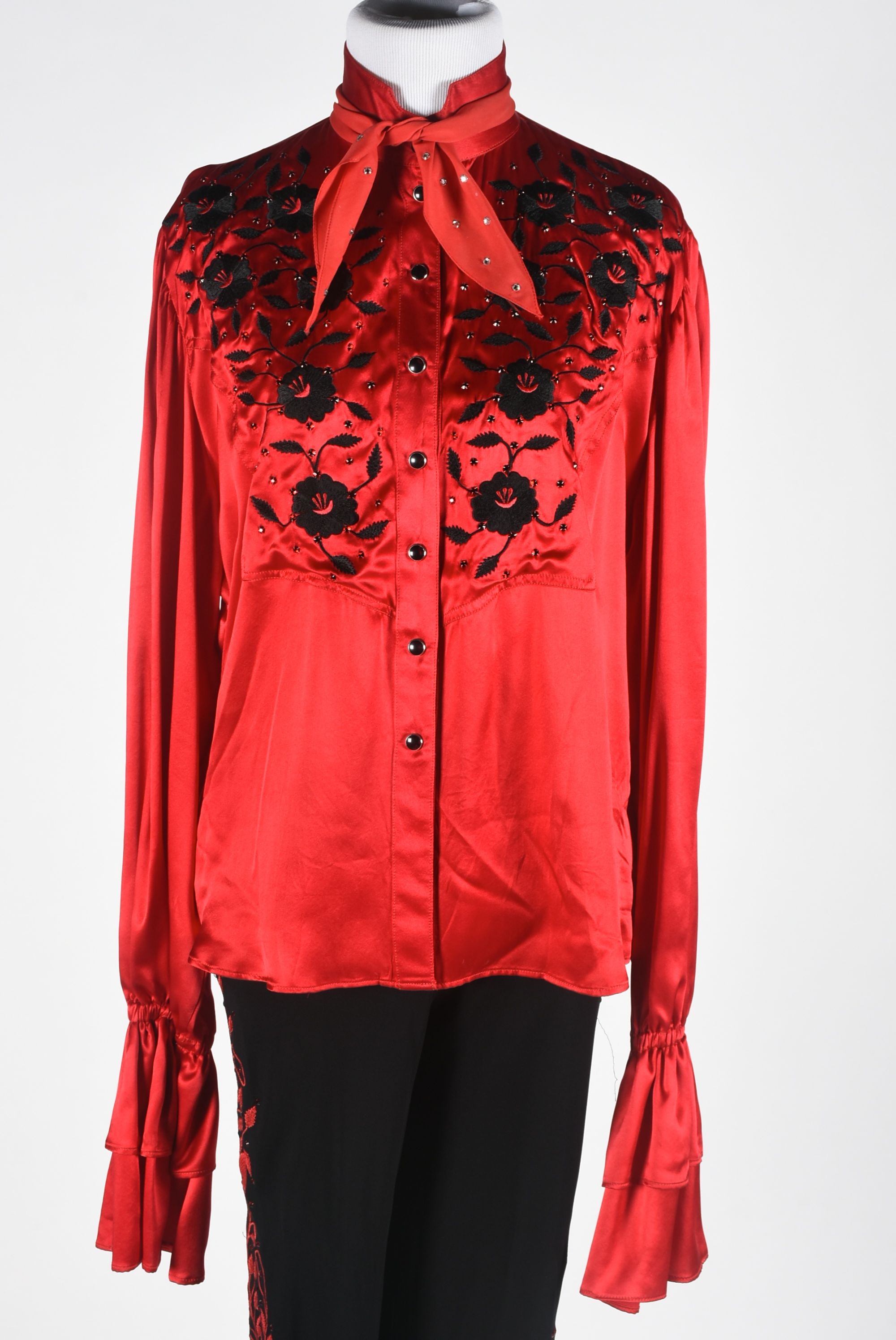 Manuel Custom Made Embroidered Blouse and Pants Embellished with Swarovski Crystal Rhinestones