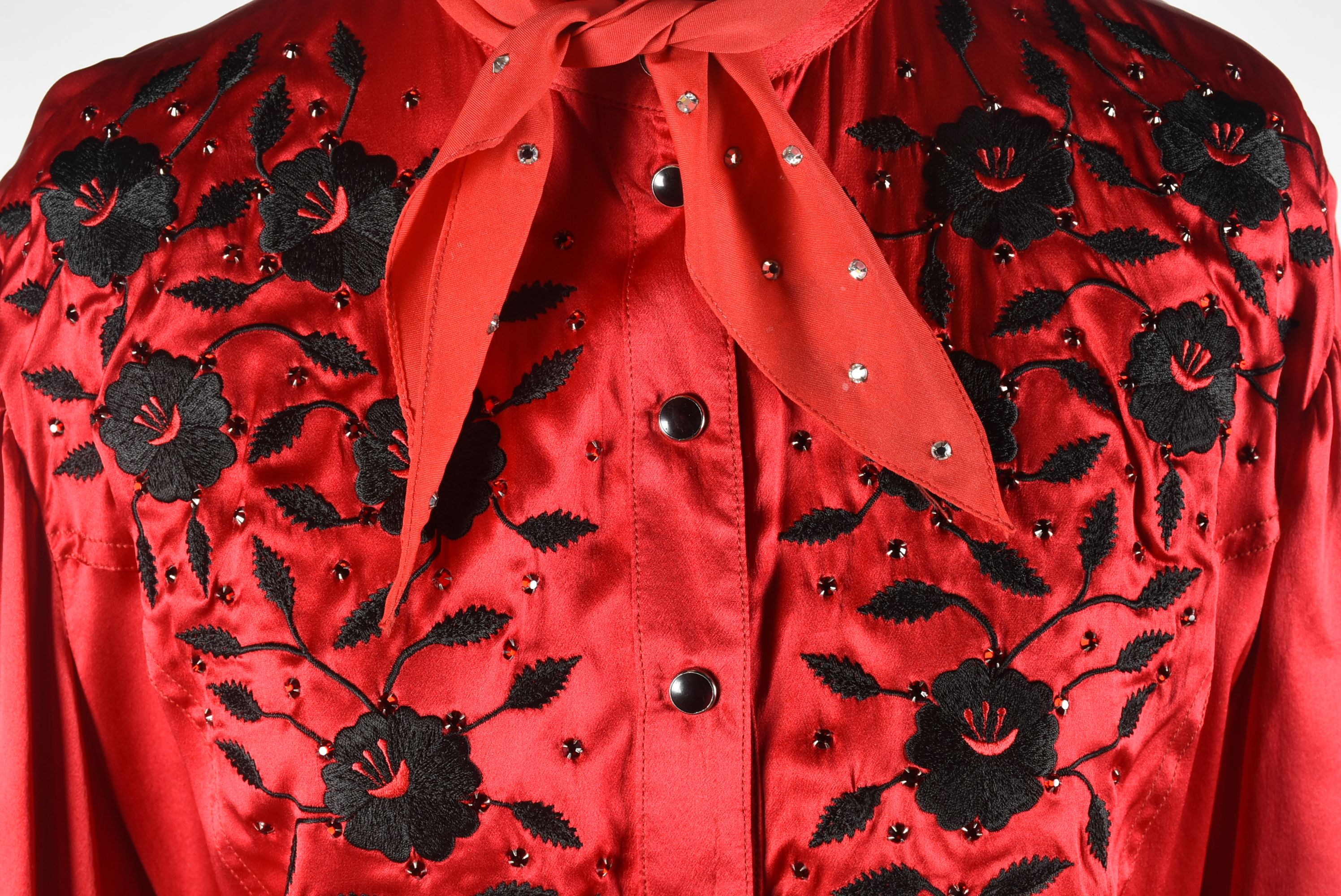 Manuel Custom Made Embroidered Blouse and Pants Embellished with Swarovski Crystal Rhinestones