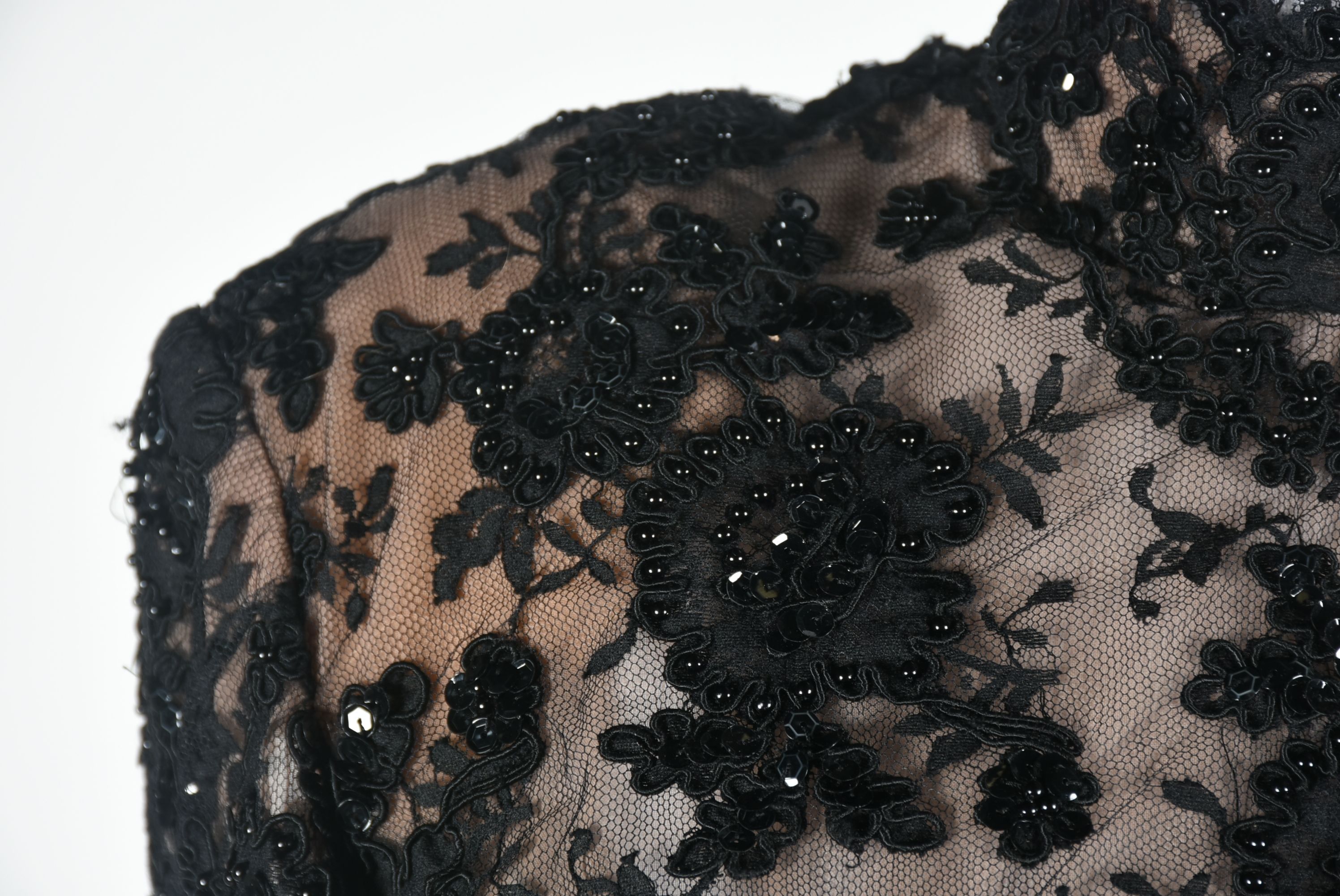 Custom Made Black Velvet and Lace Embellished Formal Gown