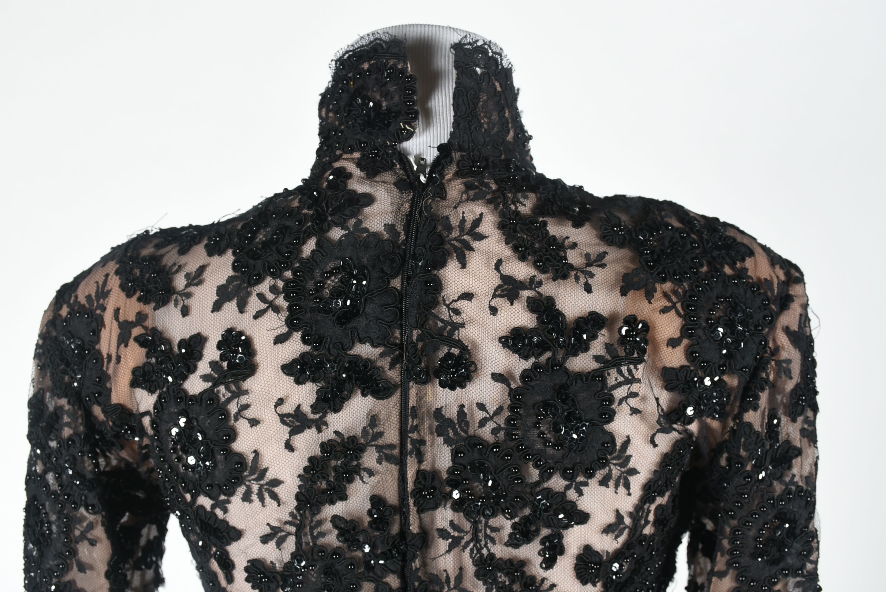 Custom Made Black Velvet and Lace Embellished Formal Gown