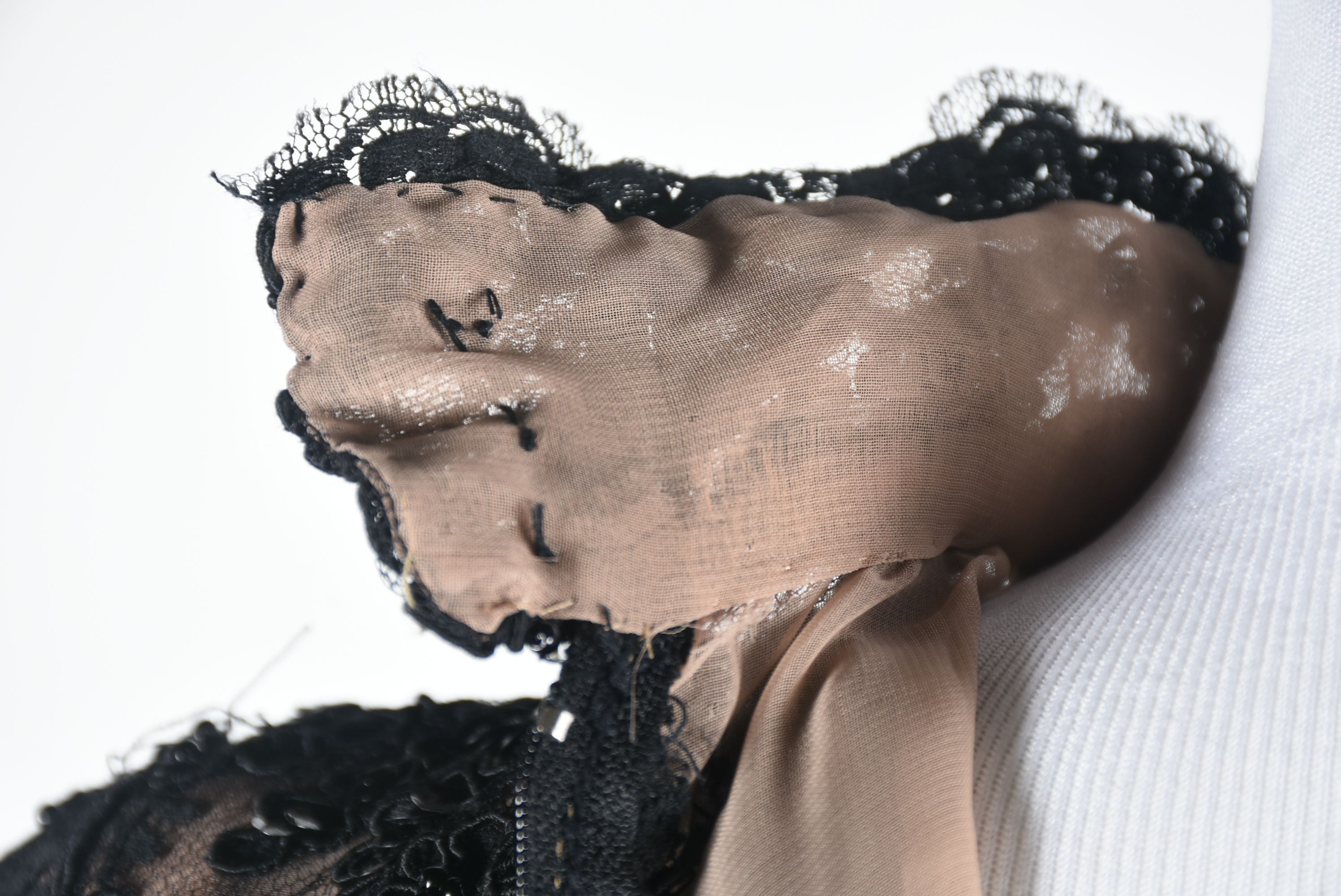 Custom Made Black Velvet and Lace Embellished Formal Gown