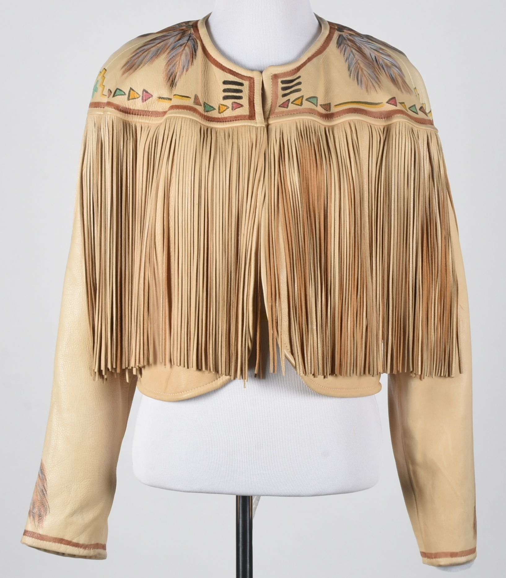Good Medicine Collection Hand Painted Deer Skin Leather Ensemble in a Southwestern Motif with Fringe