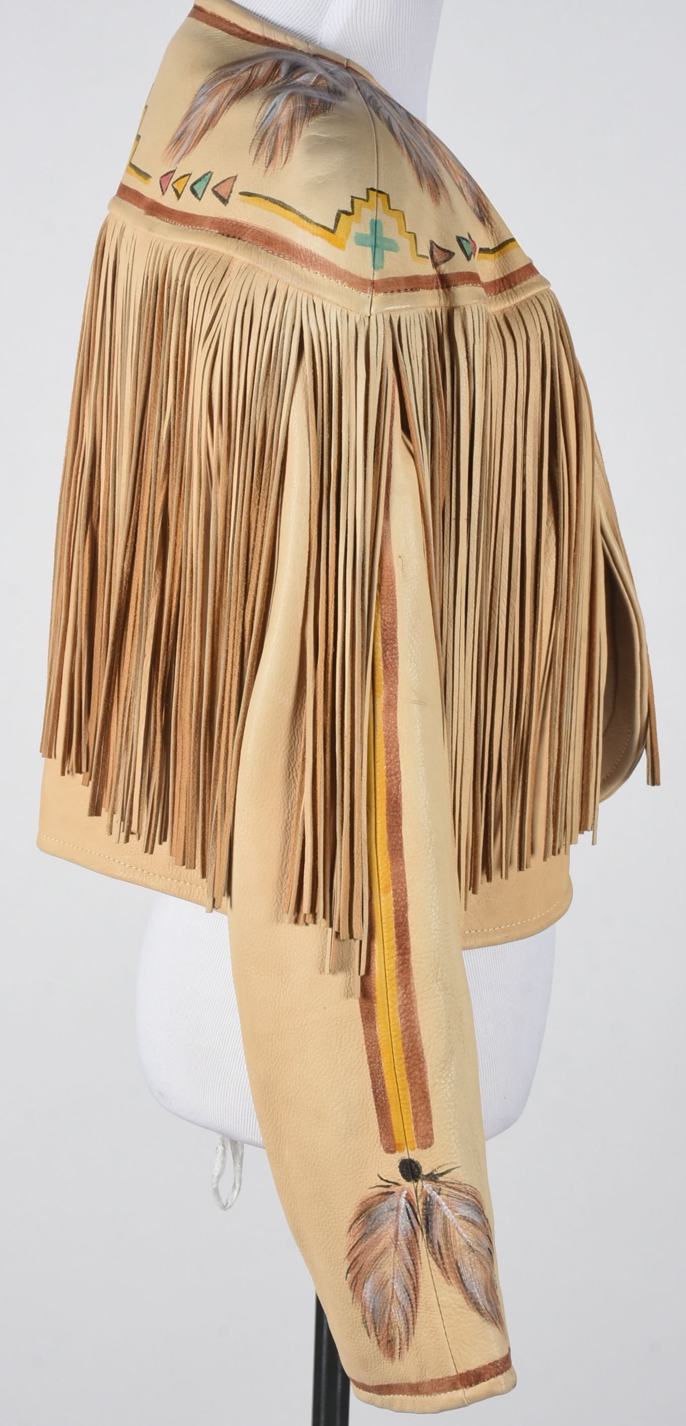 Good Medicine Collection Hand Painted Deer Skin Leather Ensemble in a Southwestern Motif with Fringe