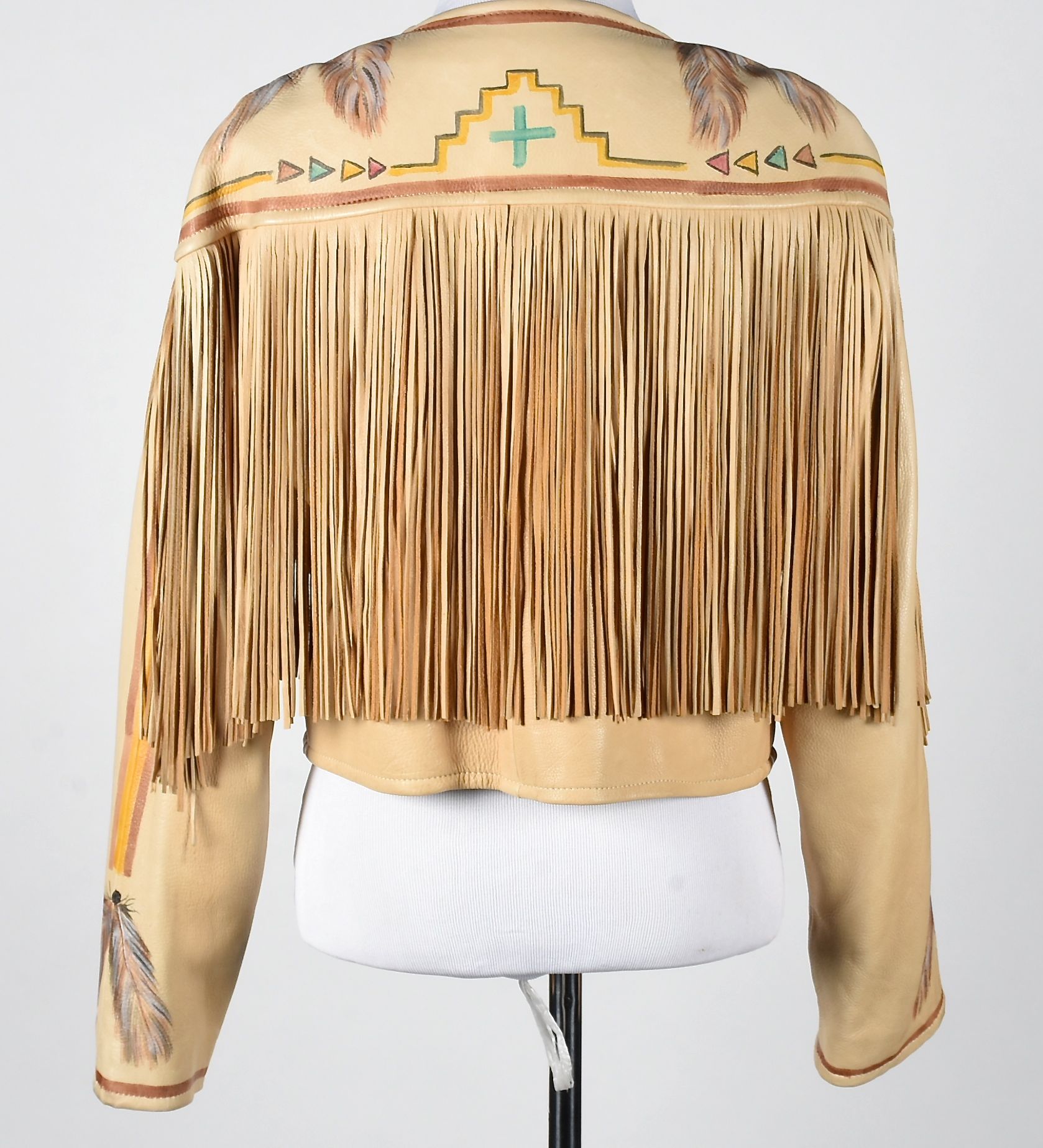 Good Medicine Collection Hand Painted Deer Skin Leather Ensemble in a Southwestern Motif with Fringe
