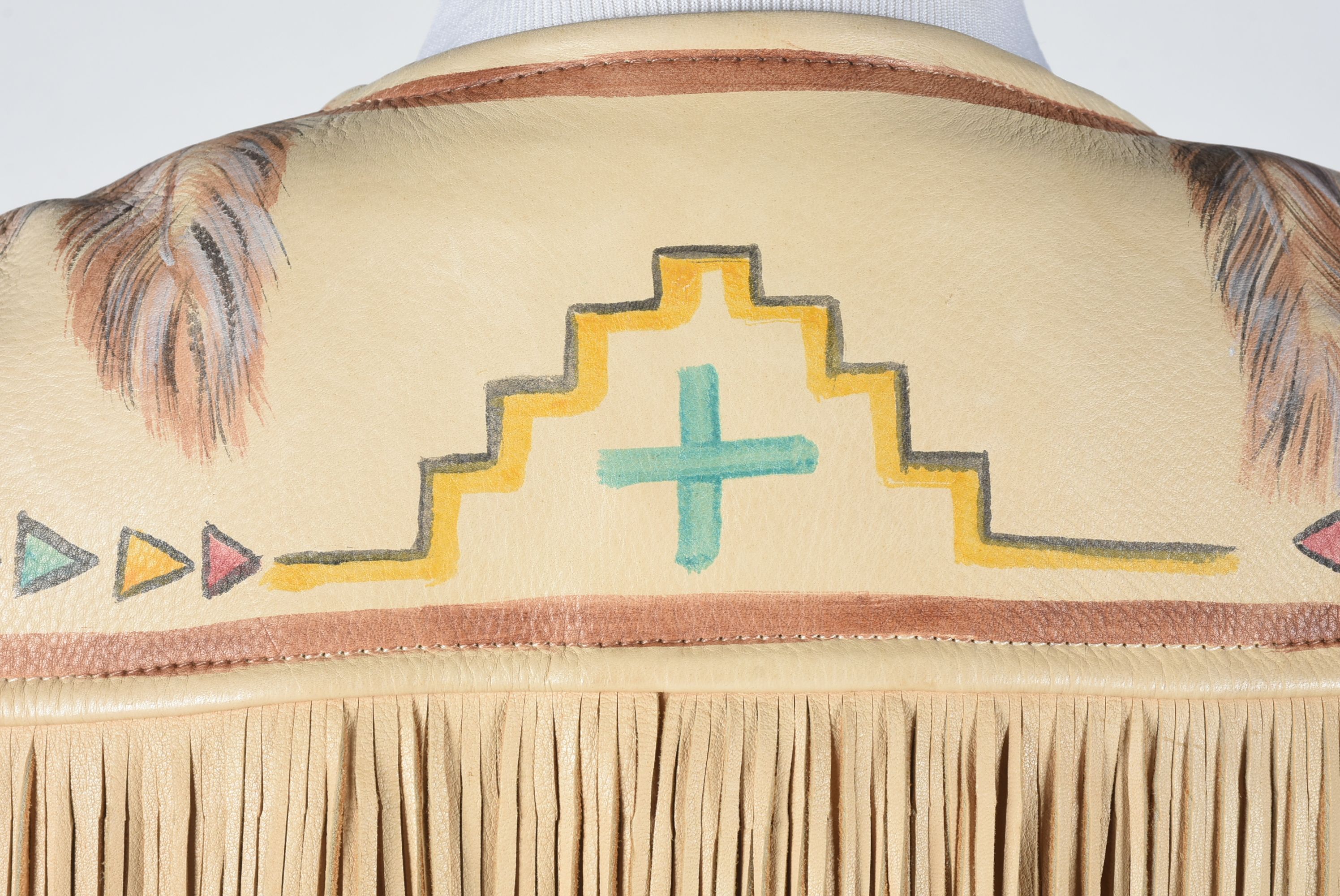 Good Medicine Collection Hand Painted Deer Skin Leather Ensemble in a Southwestern Motif with Fringe