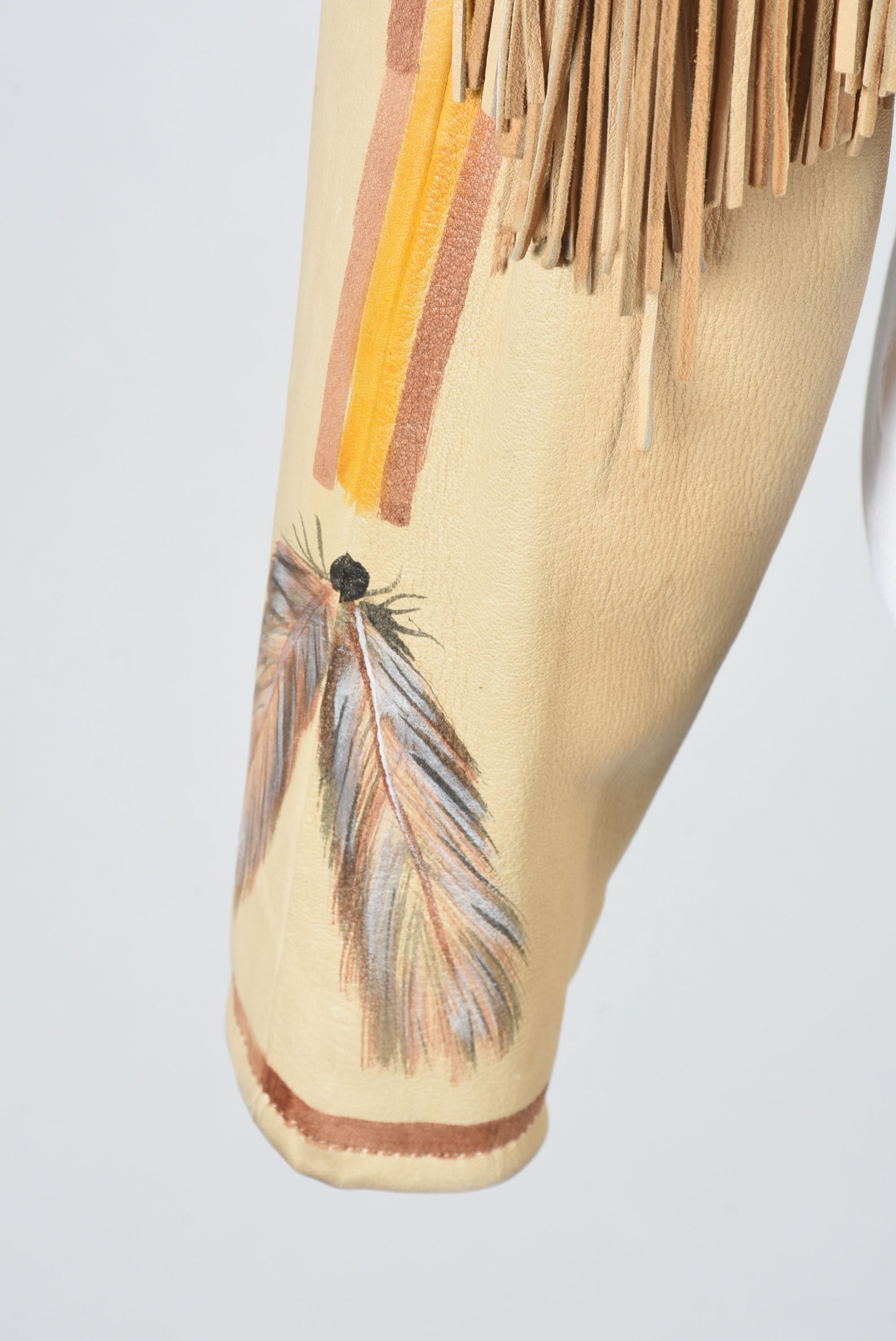 Good Medicine Collection Hand Painted Deer Skin Leather Ensemble in a Southwestern Motif with Fringe