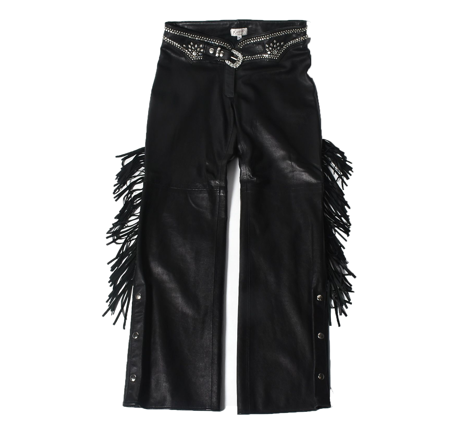 Kippy's of California Black Leather Embellished Motorcycle Pants with Fringe
