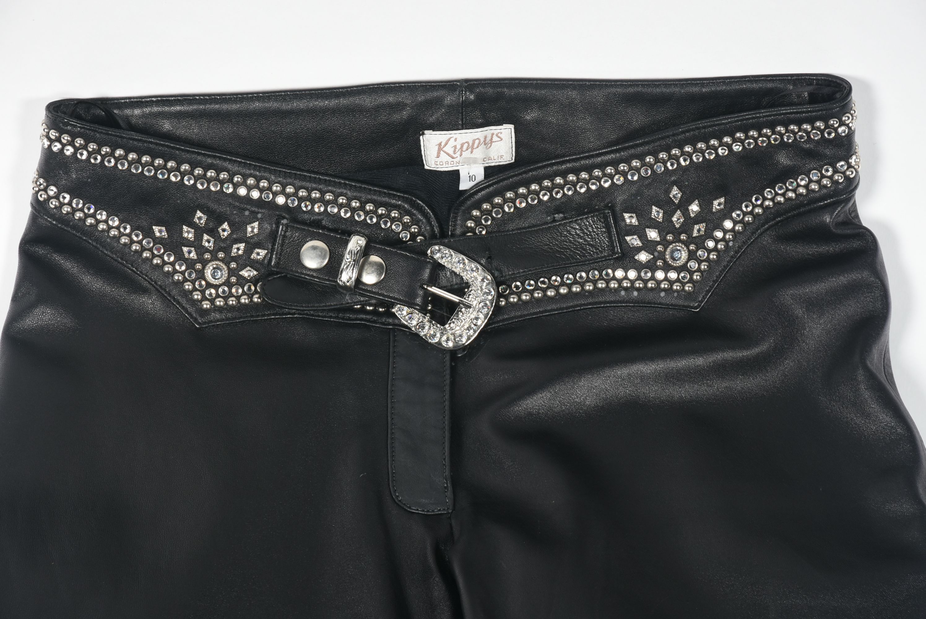 Kippy's of California Black Leather Embellished Motorcycle Pants with Fringe