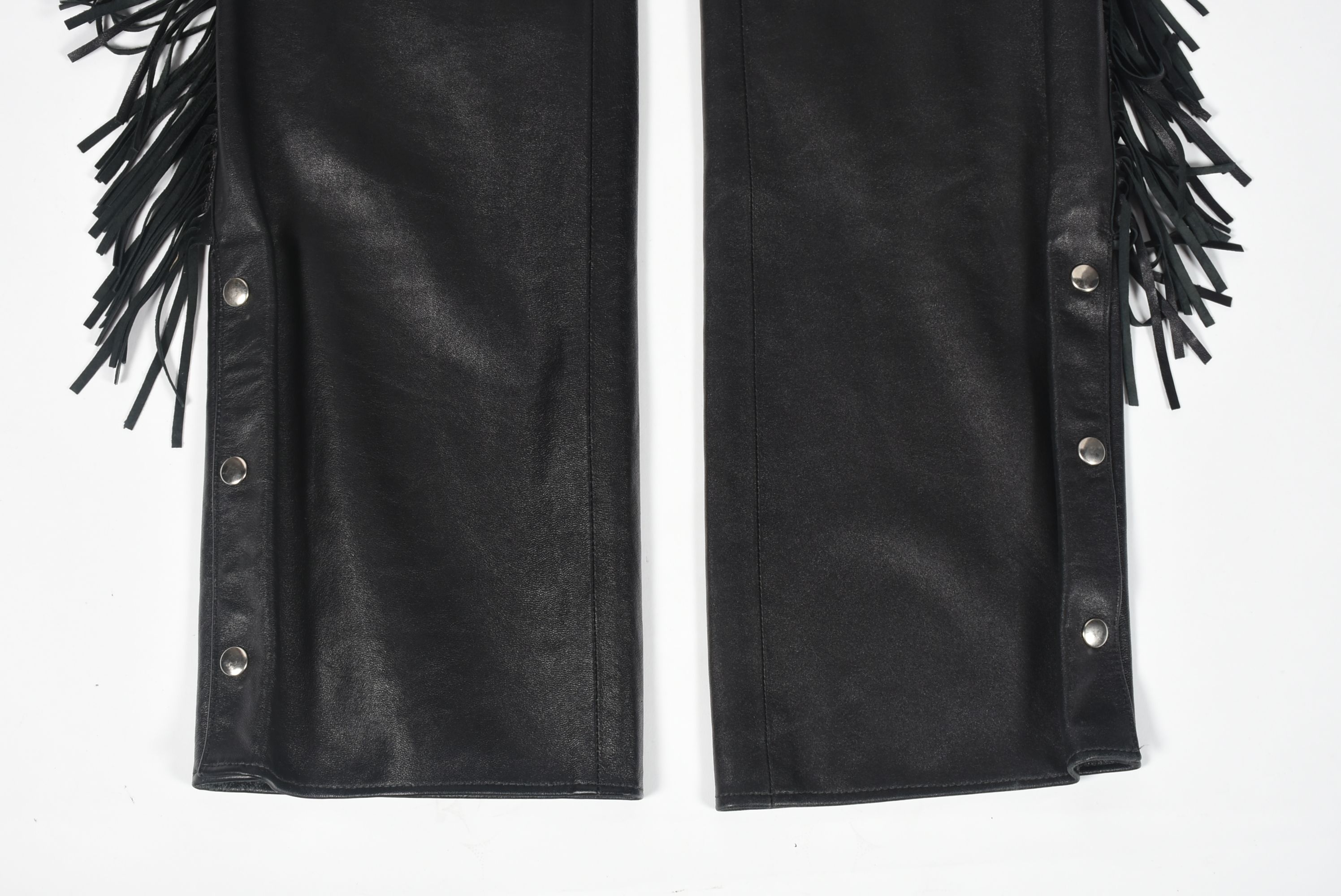 Kippy's of California Black Leather Embellished Motorcycle Pants with Fringe