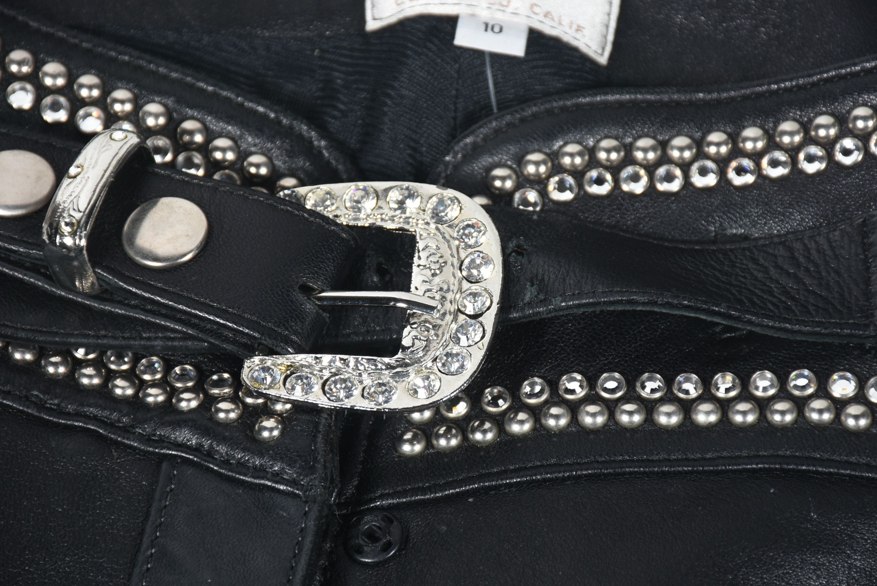 Kippy's of California Black Leather Embellished Motorcycle Pants with Fringe