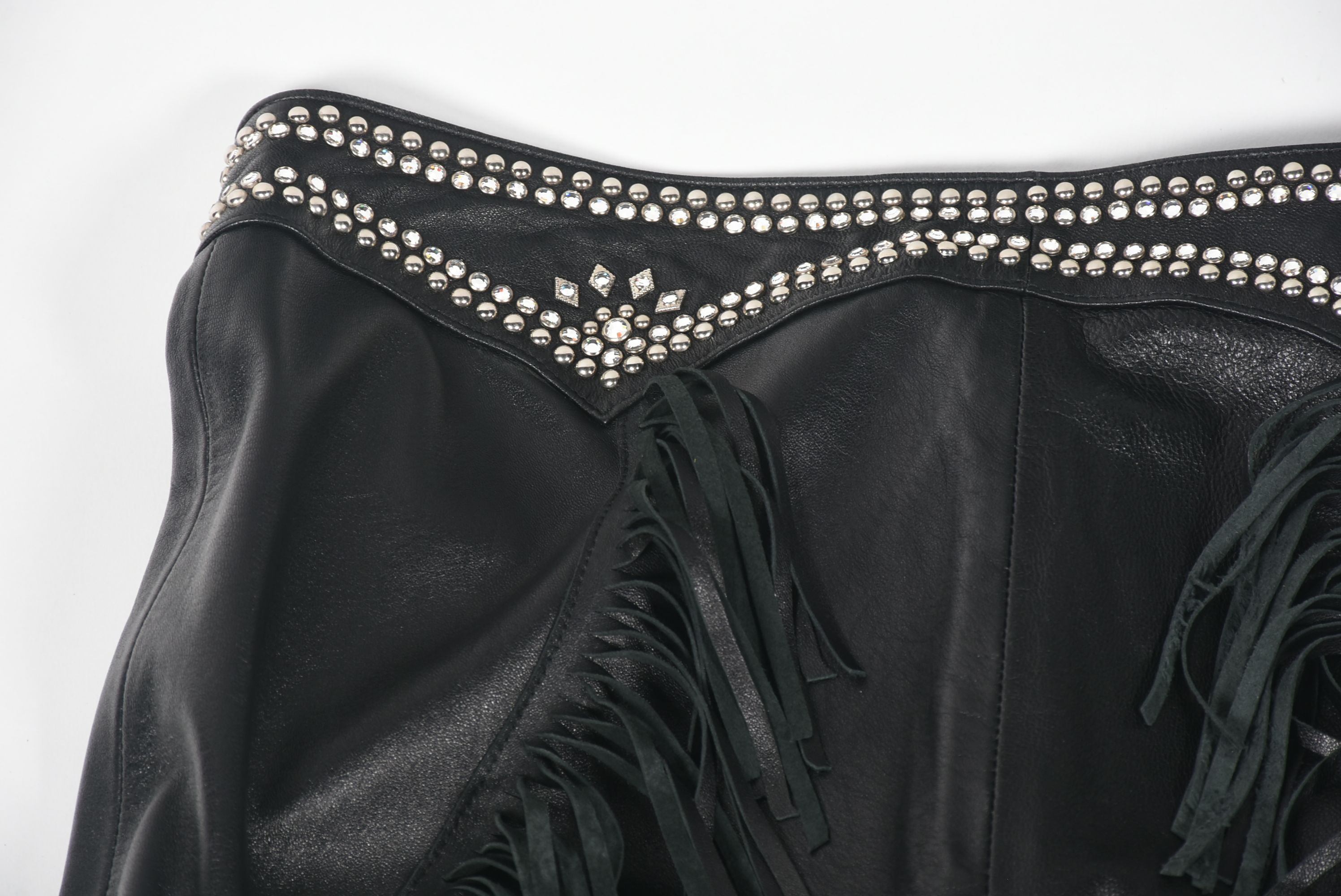 Kippy's of California Black Leather Embellished Motorcycle Pants with Fringe