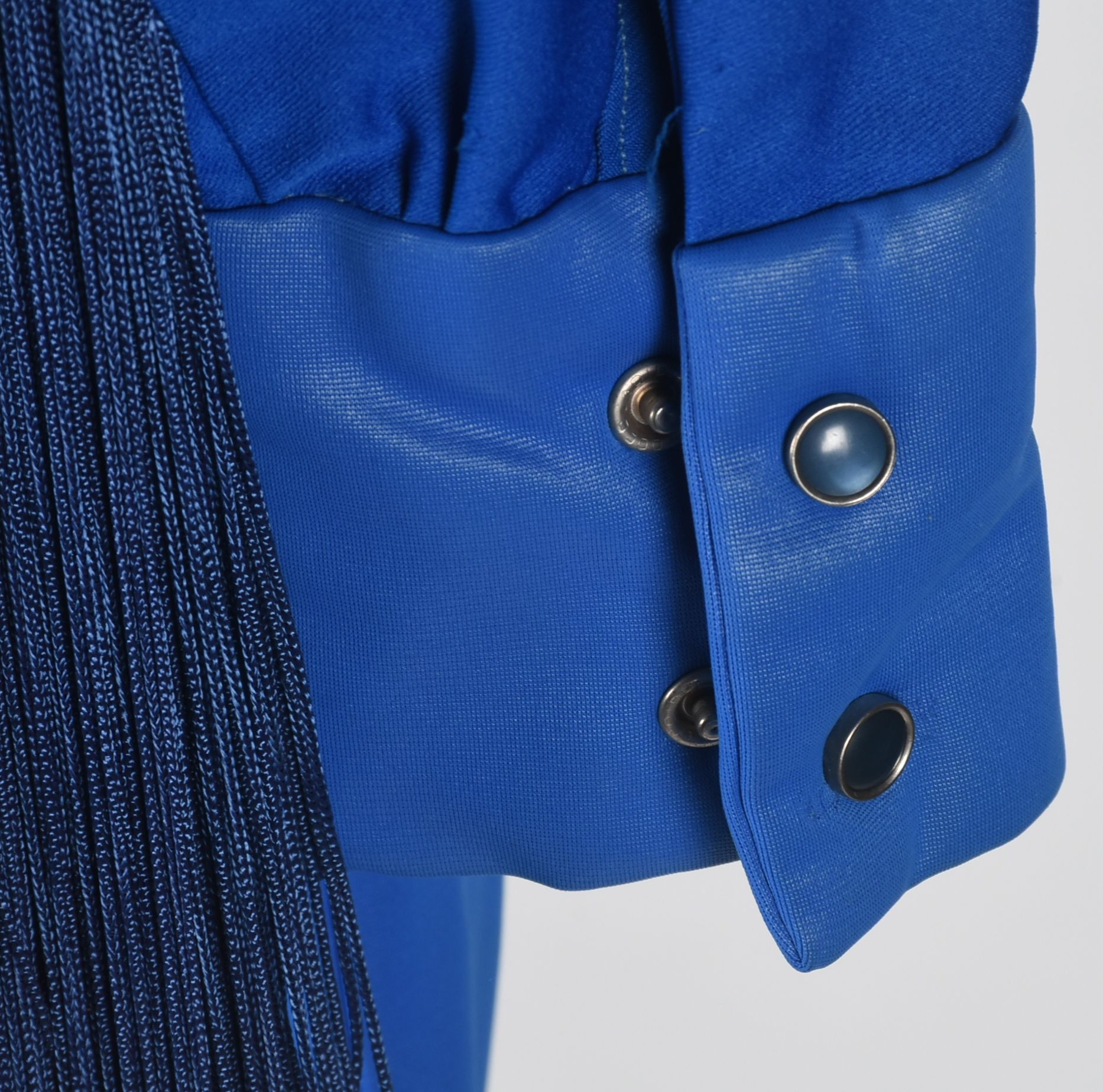 70s Vintage Western Dress Stage Ensemble in Blue with Fringe and Rhinestones